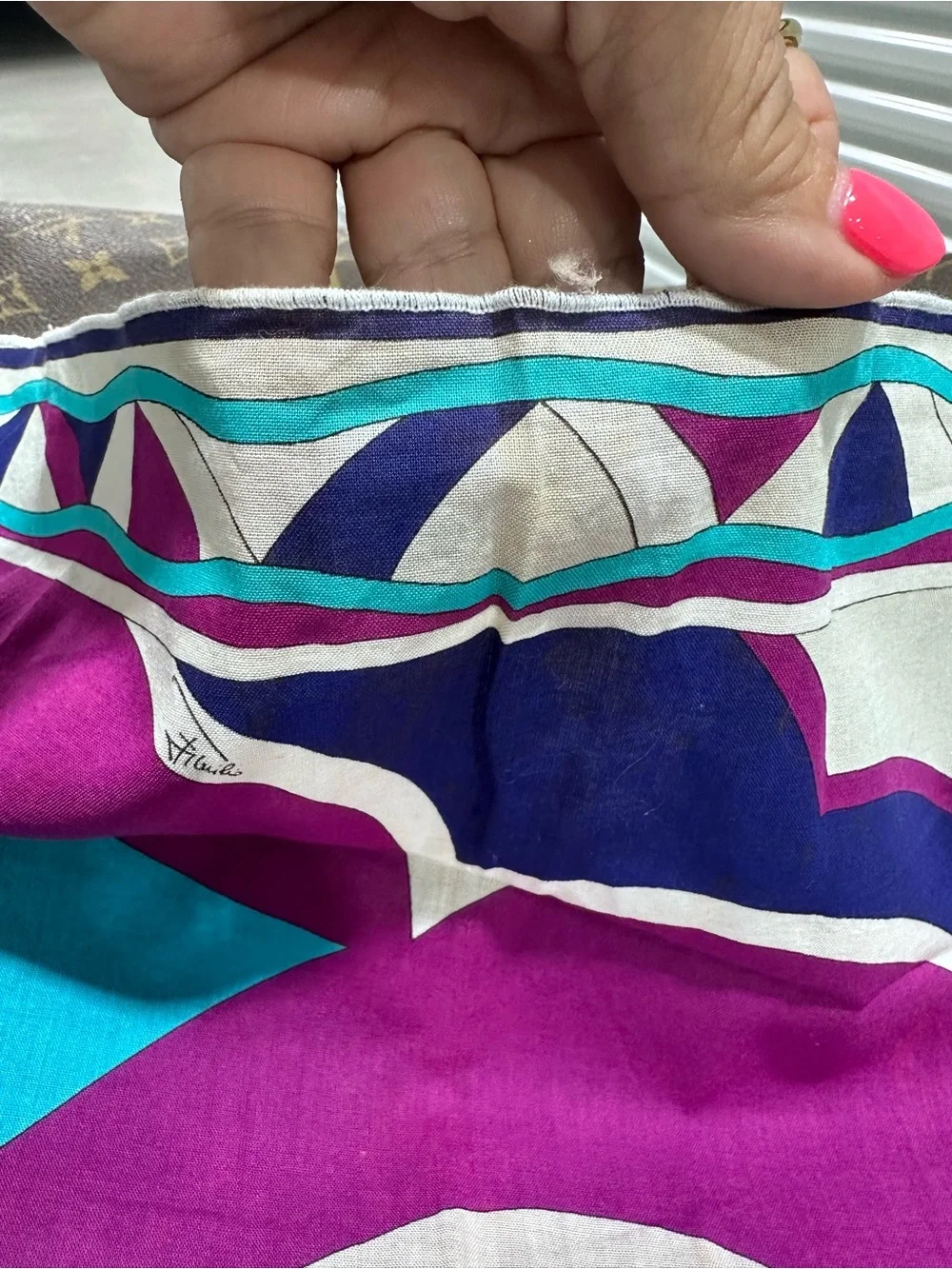 Emilio Pucci VINTAGE Silk Scarf in Blue, Turquoise & Purple Geometric Print